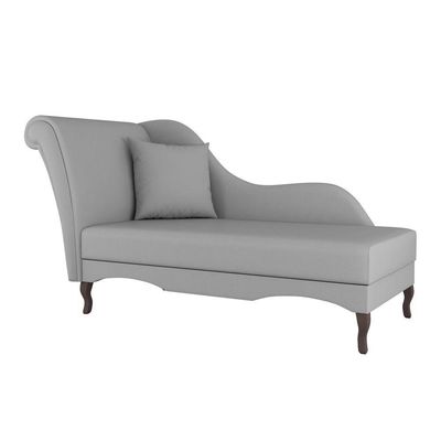 Divã Recamier Chaise Longue Valentina Clássico Com Pés De Madeira Linho Cinza - Desk Design