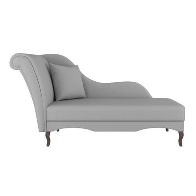 Divã Recamier Chaise Longue Valentina Clássico Com Pés De Madeira Linho Cinza - Desk Design
