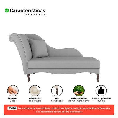 Divã Recamier Chaise Longue Valentina Clássico Com Pés De Madeira Linho Cinza - Desk Design