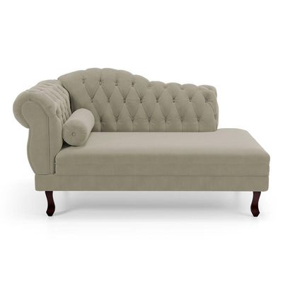 Divã Recamier Chaise Longue Lavínia 150cm Capitonê Pés De Madeira Suede Bege - Desk Design