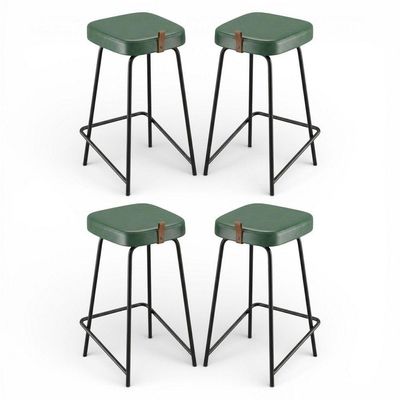 Kit 04 Banquetas Médias Para Cozinha Vik Estofada Couríssimo Verde - Desk Design