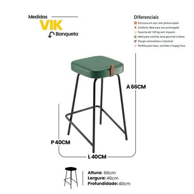 Kit 04 Banquetas Médias Para Cozinha Vik Estofada Couríssimo Verde - Desk Design