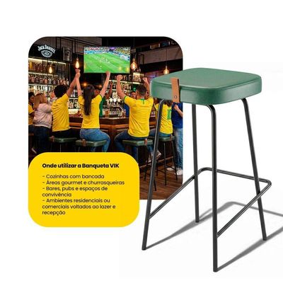 Kit 04 Banquetas Médias Para Cozinha Vik Estofada Couríssimo Verde - Desk Design