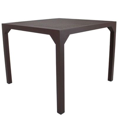 Mesa Quadrada Haiti 80cm Com Tampo Ripado Em Alumínio Trama Marrom