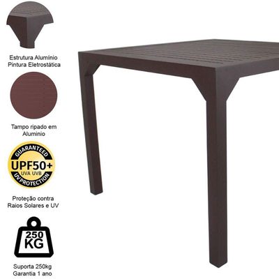 Mesa Quadrada Haiti 80cm Com Tampo Ripado Em Alumínio Trama Marrom