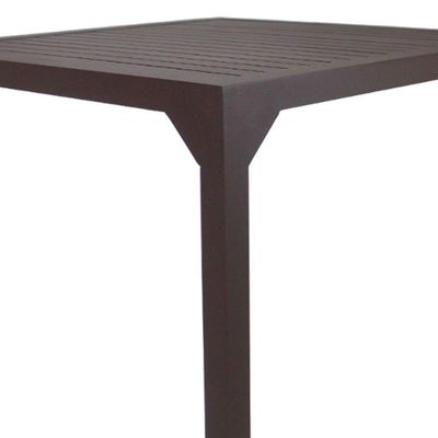 Mesa Quadrada Haiti 80cm Com Tampo Ripado Em Alumínio Trama Marrom