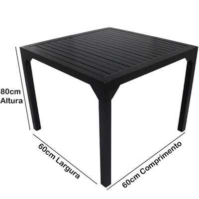 Mesa Quadrada Haiti 60cm Tampo Ripado Em Alumínio Trama Preto