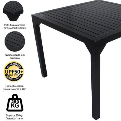 Mesa Quadrada Haiti 60cm Tampo Ripado Em Alumínio Trama Preto
