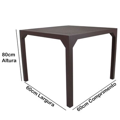 Mesa Quadrada Haiti 60cm Tampo Ripado Em Alumínio Trama Marrom