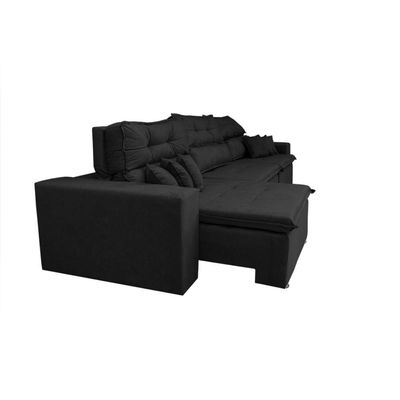 Sofá Cairo 3,52m Retrátil, Reclinável Tecido Suede Preto