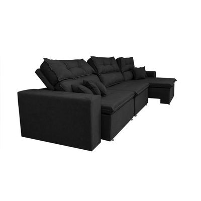 Sofá Cairo 3,52m Retrátil, Reclinável Tecido Suede Preto