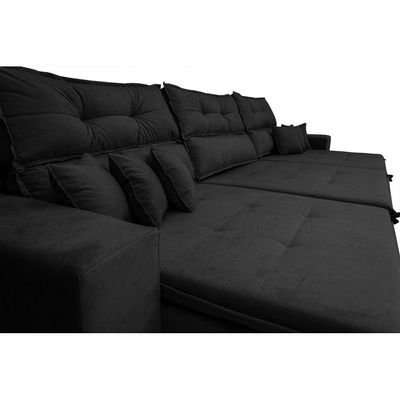 Sofá Cairo 3,52m Retrátil, Reclinável Tecido Suede Preto