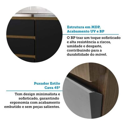 Cozinha Completa 5 Peças Espaços Para Micro-ondas E Tampo Freijó/freijó Brasil/preto