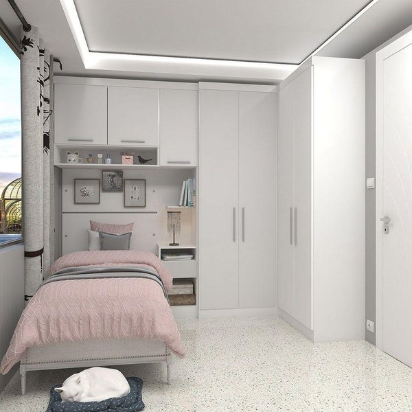 Quarto Com 5 Módulos E Cabeceira Alpes Luciane Móveis Branco Pf-branco Pf