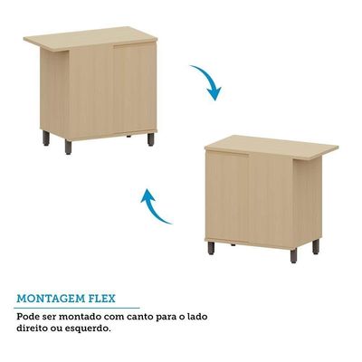 Balcão De Cozinha Canto Reto 100% Mdf 1 Porta 95cm Aura Luci Carvalho