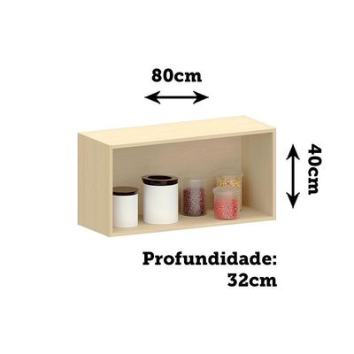Armário Aéreo Para Geladeira 100% Mdf 2 Portas 80cm Aura Luc Carvalho/cinza Cristal