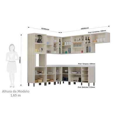 Cozinha Modulada Completa 10 Peças Com Tampo Art Luciane Móv Pátina-cinza Cristal