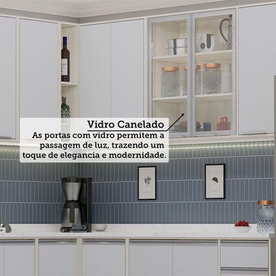 Cozinha Modulada Completa 10 Peças Com Tampo Art Luciane Móv Pátina-cinza Cristal