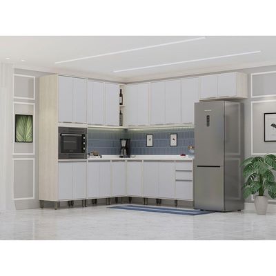 Cozinha Modulada Completa 10 Peças Com Tampo Art Luciane Móv Pátina-cinza Cristal