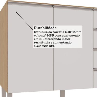 Balcão Para Pia Sem Tampo 2 Portas 4 Gavetas 120cm Essenza L Andorra/branco