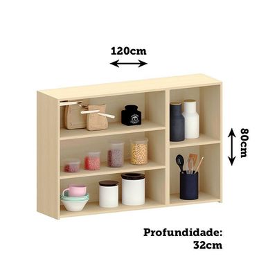 Armário Aéreo 100% Mdf 3 Portas 120cm Aura Luciane Móveis Carvalho/cinza Cristal