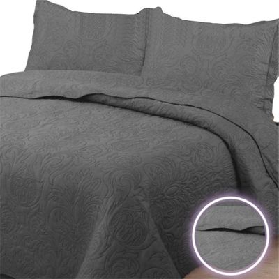 Cobre Leito Colcha King Pratika Dupla Face 03 Peças - Cinza Escuro - 100% Poliéster