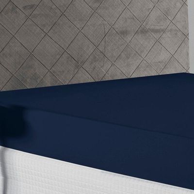 Lençol Com Elástico Casal Nobre Viúva 1 Peça 30cm De Altura Malha 100% Algodão - Azul-marinho