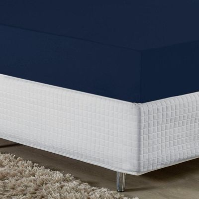 Lençol Com Elástico Casal Nobre Viúva 1 Peça 30cm De Altura Malha 100% Algodão - Azul-marinho