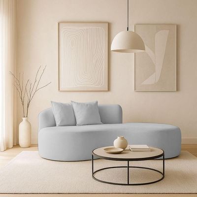 Sofá Design Robusto Elegante Curvo Bouclé Cinza Claro