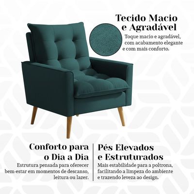 Poltrona Sala 92cm Design Elegante Ideal Para Decorar Seu Ambiente Ester Verde