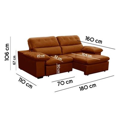 Sofa Retratil Reclinavel 2 Lugares 1,80m Crystal Veludo Laranjado Lansofbr