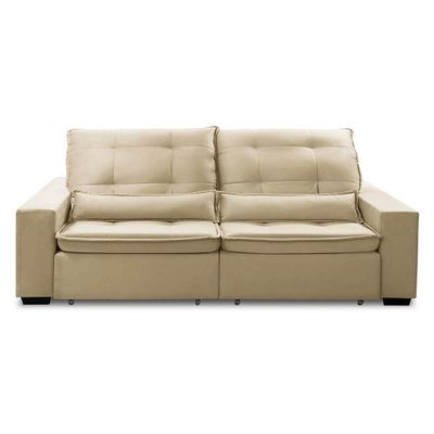 Sofa Retratil Reclinavel 2 Lugares 1,80m Atlantis Veludo Bege Lansofbr