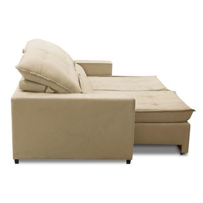 Sofa Retratil Reclinavel 2 Lugares 1,80m Atlantis Veludo Bege Lansofbr
