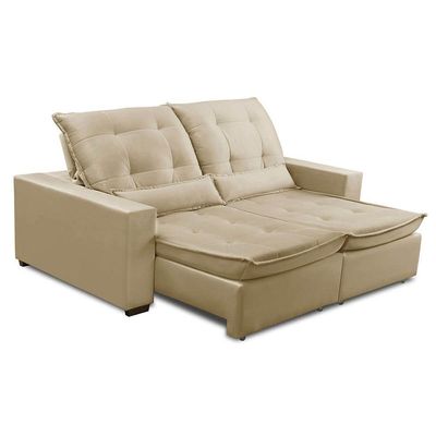 Sofa Retratil Reclinavel 2 Lugares 1,80m Atlantis Veludo Bege Lansofbr
