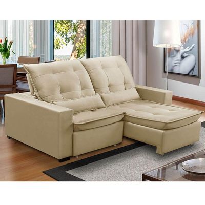 Sofa Retratil Reclinavel 2 Lugares 1,80m Atlantis Veludo Bege Lansofbr