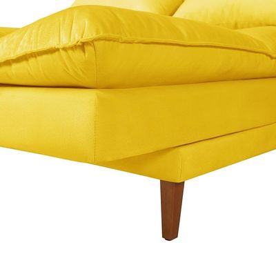 Sofá Cama Vancouver 3 Lugares Império Reclinável Casal Pés Madeira Suede Amarelo 374