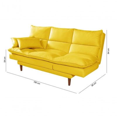 Sofá Cama Vancouver 3 Lugares Império Reclinável Casal Pés Madeira Suede Amarelo 374