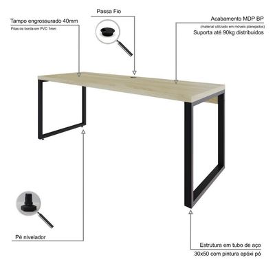 Mesa Presidente 190x70x75cm Yon - Ciliegio-est.preta Ciliegio-est.preta