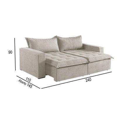 Sofá Cama 4 Lugares Retrátil Reclinável M-184 Veludo Martins Creme