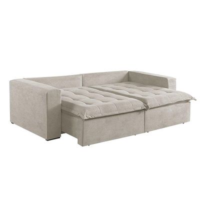 Sofá Cama 4 Lugares Retrátil Reclinável M-184 Veludo Martins Creme