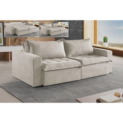 Sofá Cama 4 Lugares Retrátil Reclinável M-184 Veludo Martins Creme