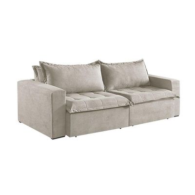 Sofá Cama 4 Lugares Retrátil Reclinável M-184 Veludo Martins Creme
