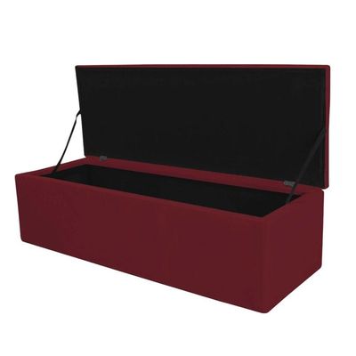 Calçadeira com Baú Espanha 140CM Casal Suede Madeira Vermelho