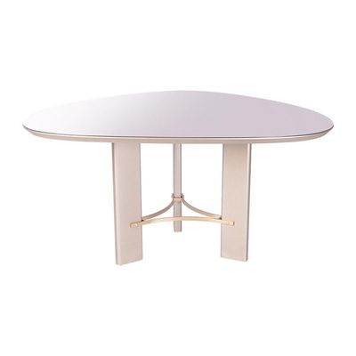 Mesa de Jantar Palheta Redonda Madeira Vidro 140CM Marrom Nogueira com Acabamento Laqueado