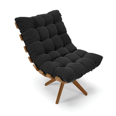 Poltrona com Puff Giratório Costela Suede Base de Madeira MA30 M11 - D'Rossi Preto