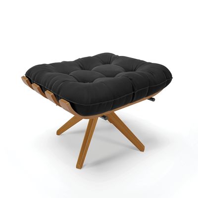 Poltrona com Puff Giratório Costela Suede Base de Madeira MA30 M11 - D'Rossi Preto