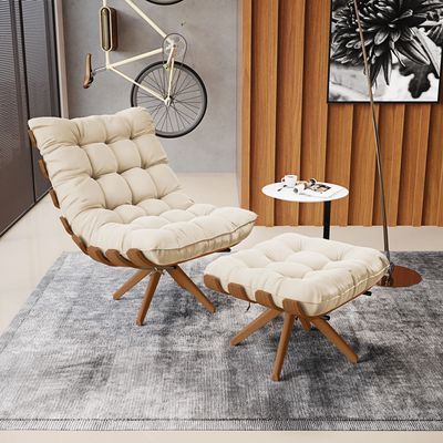 Poltrona com Puff Giratório Costela Suede Base de Madeira MA30 M11 - D'Rossi Preto