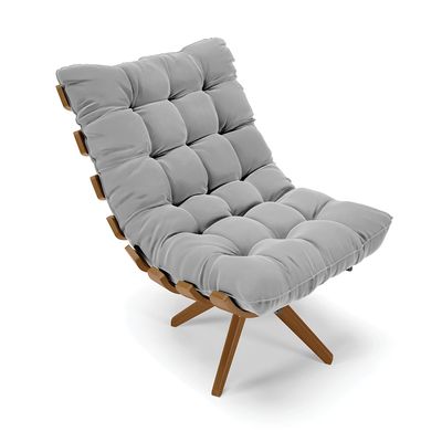 Poltrona com Puff Giratório Costela Suede Base de Madeira MA30 M11 - D'Rossi Cinza