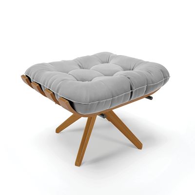 Poltrona com Puff Giratório Costela Suede Base de Madeira MA30 M11 - D'Rossi Cinza