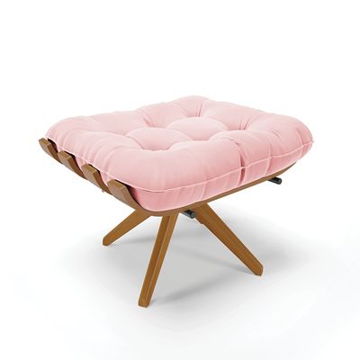 Poltrona com Puff Giratório Costela Suede Base de Madeira MA30 M11 - D'Rossi Rosa Bebê